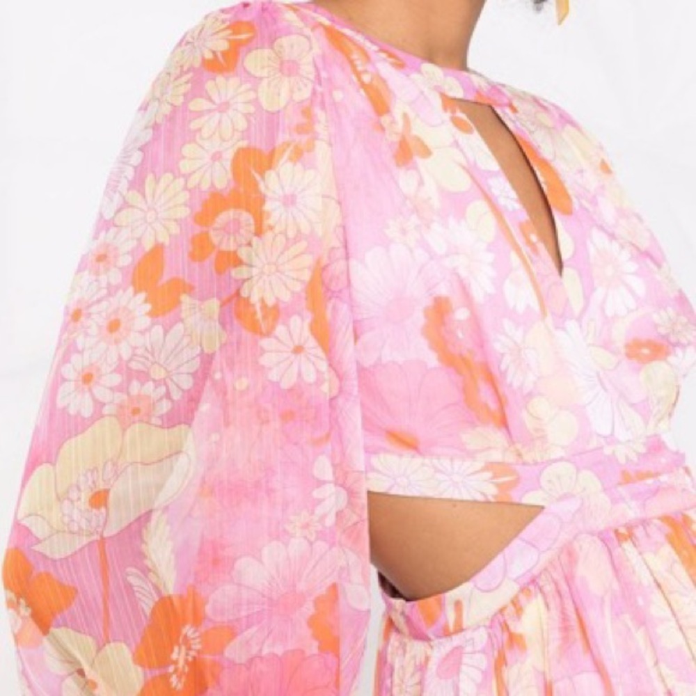 MAJE - Riso Floral Chiffon Maxi Dress (Size 36) Floral Cutout Dress - white pink